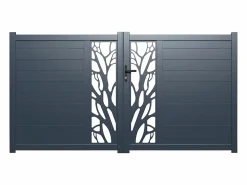 Clearance Puerta batiente de aluminio con calados con motivos Ancho 400 x Alt. 179 cm antracita LABRIT II Portón