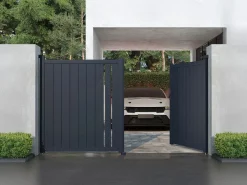 Hot EXPERTLAND Puerta batiente de aluminio semi calada 309x181 cm antracita - TOROMA Gris antracita