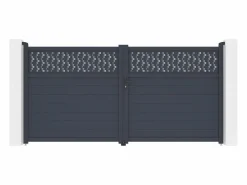 EXPERTLAND Puerta batiente de aluminio semi sólida con patrones L355 x H181 cm antracita - BAZIO