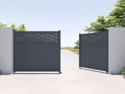 EXPERTLAND Puerta batiente de aluminio semimaciza con motivos L397 x H181 cm antracita - BAZIO