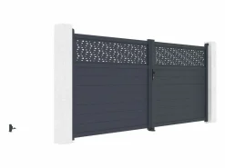 EXPERTLAND Puerta batiente de aluminio semimaciza con motivos L397 x H181 cm antracita - BAZIO