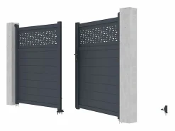 EXPERTLAND Puerta batiente de aluminio semimaciza con motivos L397 x H181 cm antracita - BAZIO
