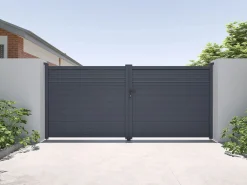 EXPERTLAND Puerta batiente eléctrica de aluminio con lamas L397 x H181 cm - VIAZO Gris antracita