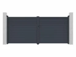 EXPERTLAND Puerta batiente eléctrica de aluminio con lamas L397 x H181 cm - VIAZO Gris antracita