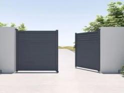 Discount Puerta batiente eléctrica de aluminio con persiana L355 x H181 cm antracita - VIAZO Portón
