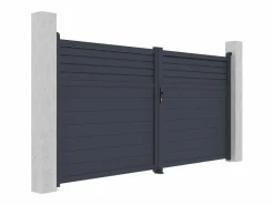 Discount Puerta batiente eléctrica de aluminio con persiana L355 x H181 cm antracita - VIAZO Portón
