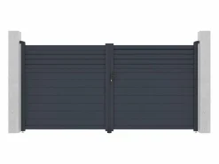 Discount Puerta batiente eléctrica de aluminio con persiana L355 x H181 cm antracita - VIAZO Portón