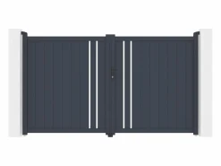 Clearance EXPERTLAND Puerta cancela eléctrica batiente de aluminio semicalada L309 x H181 cm antracita - TOROMA Gris antracita