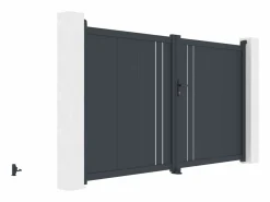 Clearance EXPERTLAND Puerta cancela eléctrica batiente de aluminio semicalada L309 x H181 cm antracita - TOROMA Gris antracita