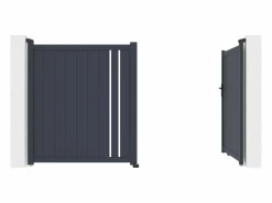 Clearance EXPERTLAND Puerta cancela eléctrica batiente de aluminio semicalada L309 x H181 cm antracita - TOROMA Gris antracita