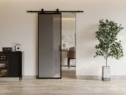 Vente-unique Puerta corredera - aluminio y vidrio templado ahumado - Alt. 205 x Ancho 73 cm - LINCI II