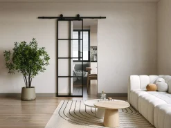 Vente-unique Puerta corredera - aluminio y vidrio templado - Alt. 205 x Ancho 93 cm - WILDEN II