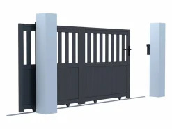 Outlet EXPERTLAND Puerta corredera de aluminio con calados Ancho 314 x Alt. 149 cm TARNOS II Gris antracita