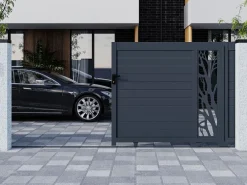 EXPERTLAND Puerta corredera de aluminio con calados con motivos Ancho 400 x Alt. 179 cm antracita LABRIT II