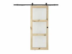 Clearance Vente-unique Puerta corredera de madera con riel y 3 ventanales - Vidrio templado - ACOSTA II Color natural claro