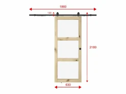 Clearance Vente-unique Puerta corredera de madera con riel y 3 ventanales - Vidrio templado - ACOSTA II Color natural claro