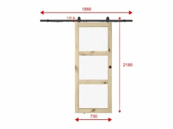 Clearance Vente-unique Puerta corredera de madera con riel y 3 ventanas - Vidrio templado - ACOSTA II Color natural claro