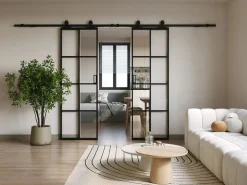 New Vente-unique Puerta corredera doble - vidrio templado - 2 x Alt. 205 x L63 cm - WILDEN II Negro