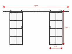 New Vente-unique Puerta corredera doble - vidrio templado - 2 x Alt. 205 x L63 cm - WILDEN II Negro