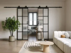 Best Puerta corredera doble - vidrio templado esmerilado - 2 x Alt. 205 x L83 cm - WILDEN II Puerta Corredera