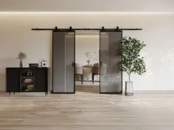 New Puerta corredera doble - vidrio templado ahumado - 2 x Alt. 205 x Ancho 83 cm - LINCI II Puerta Corredera