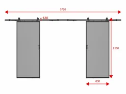 New Vente-unique Puerta corredera doble con riel - cristal ahumado mate - 2 x Alt. 205 x L63 cm - LINCI II Negro