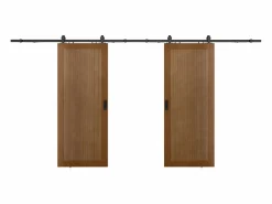 Vente-unique Puerta corredera doble con riel de MDF y madera natural oscuro - 2 x Alt. 205 x L73 cm - SANDORA Color natural oscuro