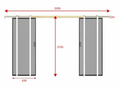 Vente-unique Puerta corredera doble con galandage, vidrio templado ahumado - 2 x Alt. 205 x L63 cm - LINCI II