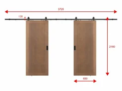 Vente-unique Puerta corredera doble con riel de MDF y madera natural oscura - 2 x Alt. 205 x L83 cm - SANDORA