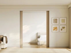 Sale Vente-unique Puerta corredera doble empotrada de madera y MDF estriado - 2 x Alt. 205 x An. 93 cm - AREZO Color natural claro