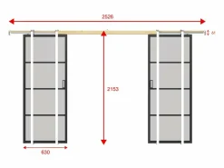 New Vente-unique Puerta corredera doble empotrable vidrio esmerilado, aluminio, 2 x Alt. 205 x L63 cm SINCA II Negro