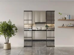 Discount Puerta corredera doble empotrable vidrio transparente, 2 x Alt. 205 x L63 cm SINCA II Puerta Corredera