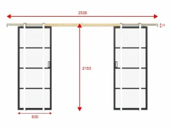 Discount Puerta corredera doble empotrable vidrio transparente, 2 x Alt. 205 x L63 cm SINCA II Puerta Corredera