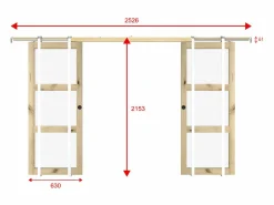 Clearance Vente-unique Puerta corredera doble empotrada 3 ventanas 2 x L63 cm Vidrio templado ACOSTA II Color natural claro