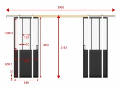 Best Puerta corredera doble empotrada vidrio templado 2 x Alt. 205 x Ancho 63 cm, ARTISTO II Puerta Corredera