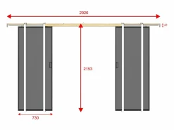 Online Puerta corredera doble sistema de empotramiento - vidrio ahumado - 2 x Alt. 205 x Ancho 73 cm - LINCI II Puerta Corredera
