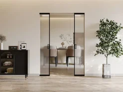 Vente-unique Puerta corredera doble sistema de empotrado vidrio esmerilado 2 x Alt. 205 x Ancho 63 cm - LINCI II