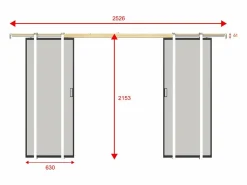 Vente-unique Puerta corredera doble sistema de empotrado vidrio esmerilado 2 x Alt. 205 x Ancho 63 cm - LINCI II