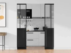 Sale Vente-unique Puerta corredera doble sistema de empotrable vidrio templado, 2 x Alt. 205 x Ancho 93 cm, ARTISTO II Negro