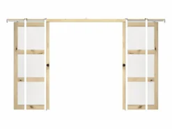 Hot Puerta corredera doble sistema de empotrado 3 ventanas 2 x L73 cm Vidrio templado ACOSTA II Puerta Corredera