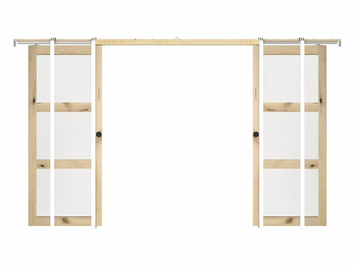 Hot Puerta corredera doble sistema de empotrado 3 ventanas 2 x L73 cm Vidrio templado ACOSTA II Puerta Corredera