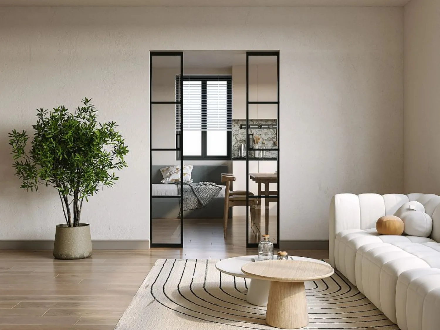 Vente-unique Puerta corredera doble sistema de empotrado vidrio templado - 2 x Alt. 205 x L83 cm - WILDEN II