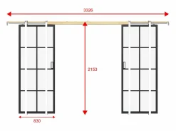 Vente-unique Puerta corredera doble sistema de empotrado vidrio templado - 2 x Alt. 205 x L83 cm - WILDEN II