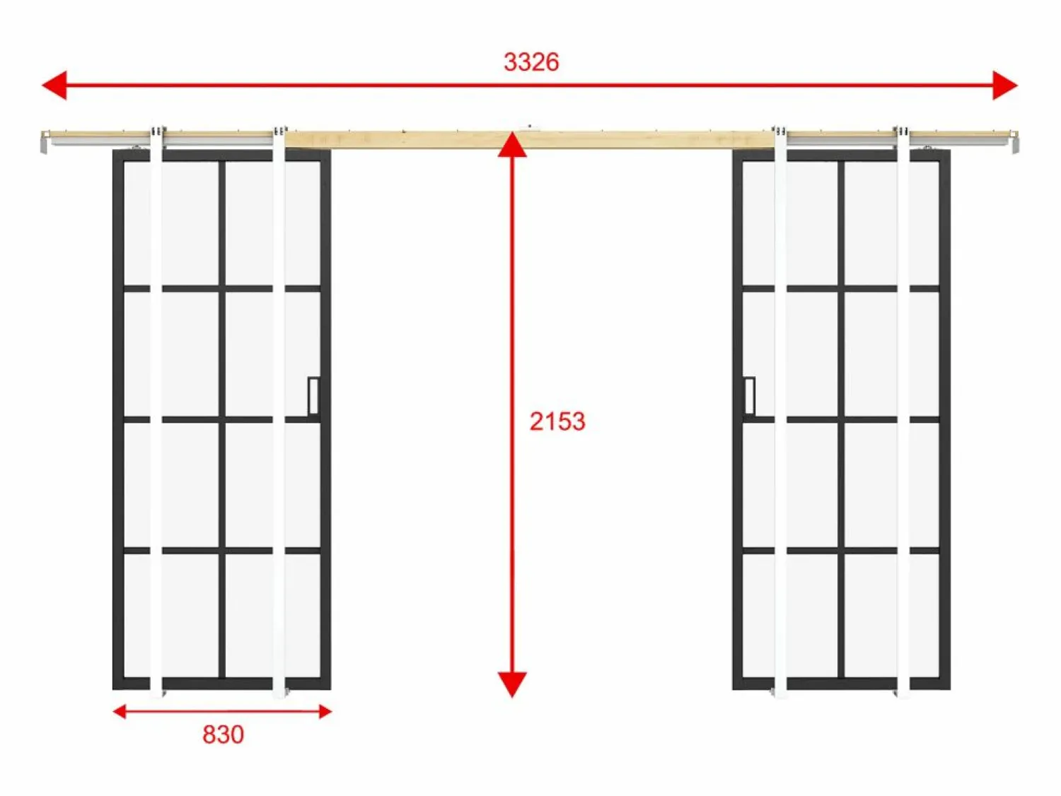 Vente-unique Puerta corredera doble sistema de empotrado vidrio templado - 2 x Alt. 205 x L83 cm - WILDEN II