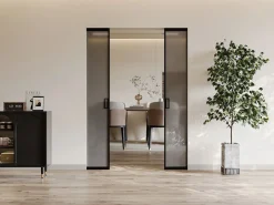 New Puerta corredera doble sistema de empotramiento - vidrio ahumado - 2 x Alt. 205 x Ancho 83 cm - LINCI II Puerta Corredera