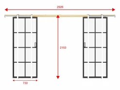 Best Vente-unique Puerta corredera doble sistema de empotrable vidrio templado - 2 x Alt. 205 x L73 cm - WILDEN II Negro