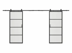 Hot Vente-unique Puerta corredera doble vista vidrio esmerilado, aluminio, 2 x Alt. 205 x L93 cm SINCA II Negro