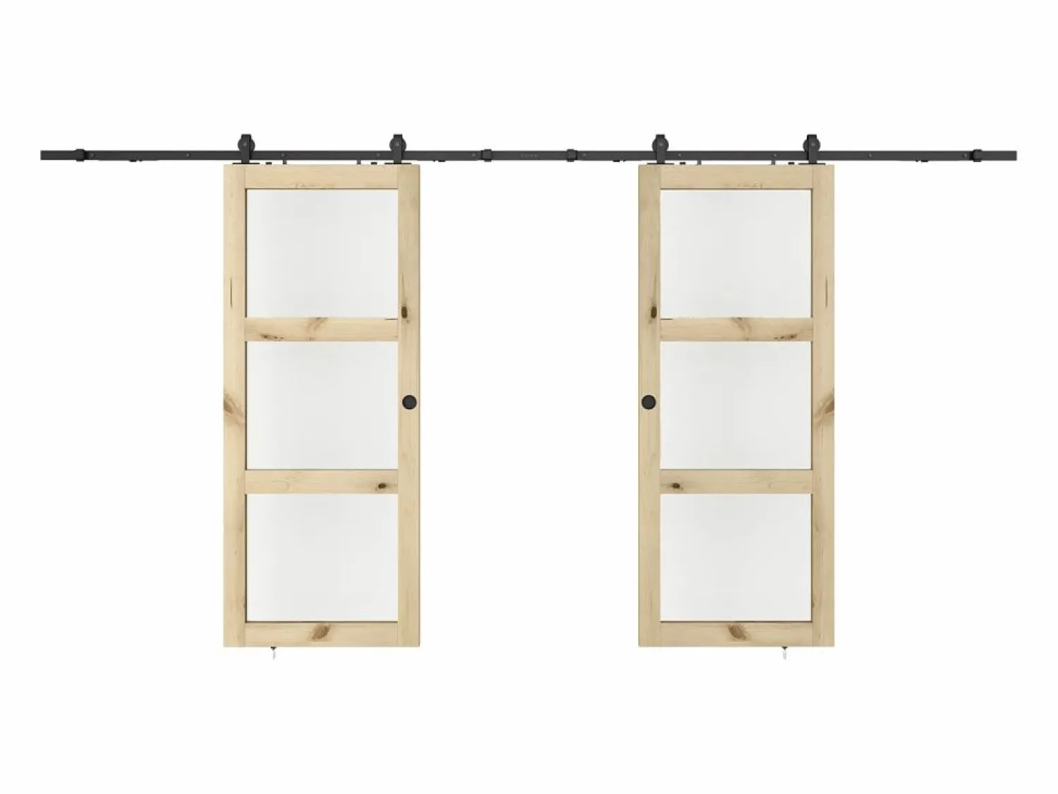 Vente-unique Puerta corredera doble vista con riel, 2 x Alt. 205 x L63 cm, Vidrio templado, ACOSTA II Color natural claro