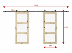 Vente-unique Puerta corredera doble vista con riel, 2 x Alt. 205 x L63 cm, Vidrio templado, ACOSTA II Color natural claro