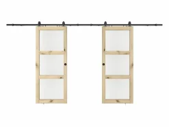 Vente-unique Puerta corredera doble vista con riel, 2 x Alt. 205 x L93 cm, Vidrio templado, ACOSTA II